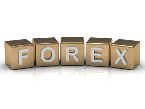 Forex on the gold cubes on a white background