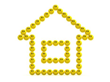 3D illustration of the house of fun smilies on a white background
