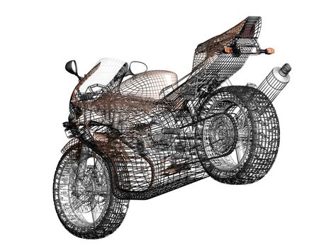 3D illustration of a concept motorcycle on a white background.