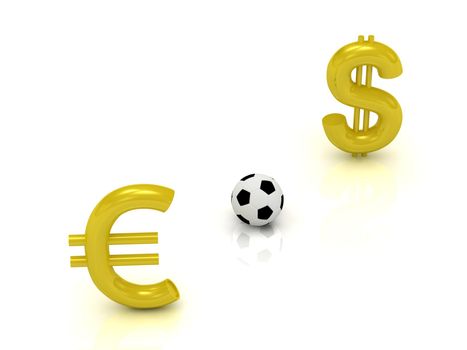 Euro against the dollar in football on a white background