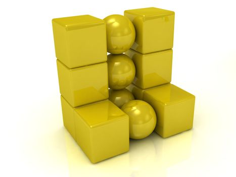 Abstract model of the gold cubes and balls