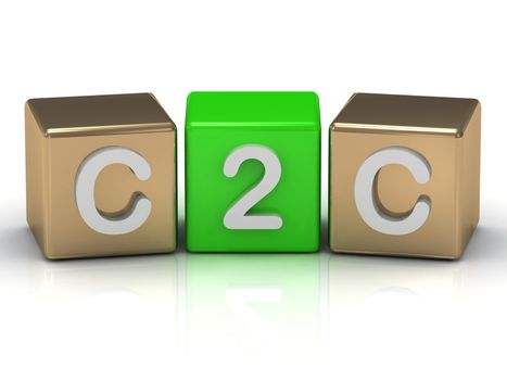 C2C Client to Client symbol on gold and green cubes on white background