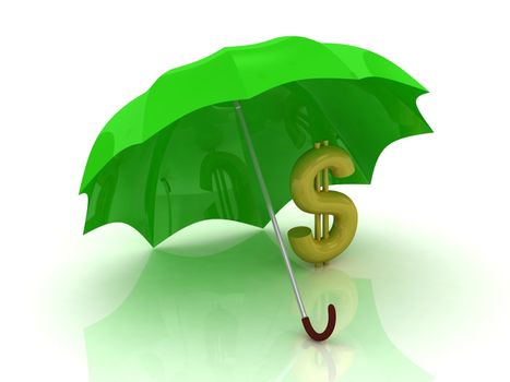 abstraction of a gold dollar under the green umbrella
