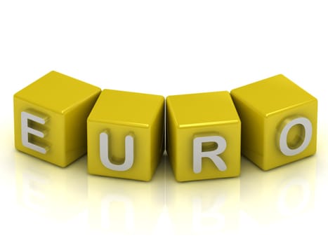 Euro text on a gold cubes on a white background
