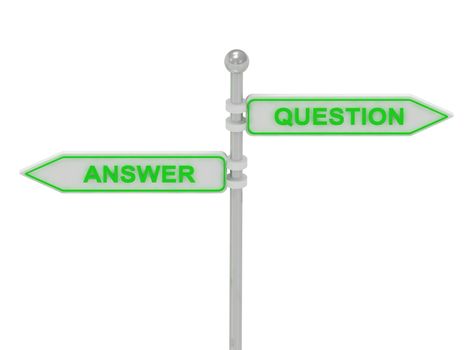 Signs with green "ANSWER" and "QUESTION" pointing in opposite directions, Isolated on white background, 3d rendering