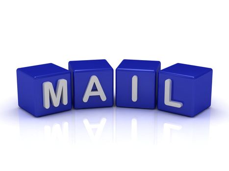 MAIL word on blue cubes on an isolated white background