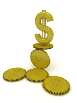 Business mechanism of the dollar gears on a white background