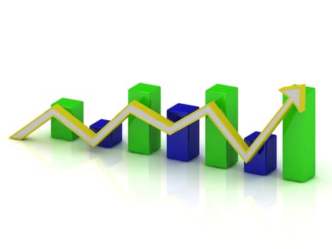 business fluctuations in the graph of color bars with an arrow