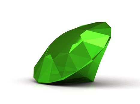 Splendid emerald made in form of the diamond , 3D image Isolated on a white background