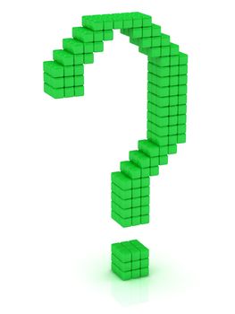 Green question mark cube on a white background