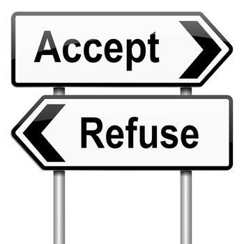 Illustration depicting a roadsign with an accept or refuse concept. White background.