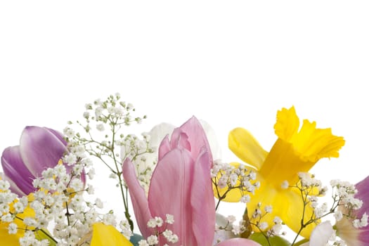 Close-up cropped image of a flower bouquet on a white background 