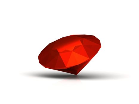 Beautiful ruby made in form of the diamond on a white background, 3D image