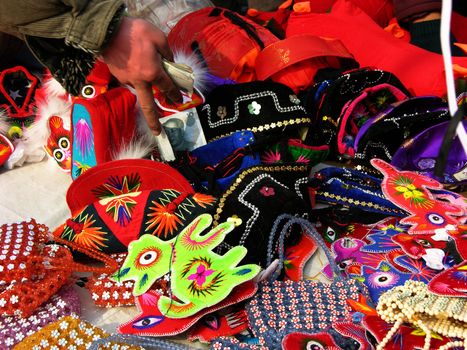 Selling Traditional Cloth Decorations, Chinese, Lunar, New Year, Temple Fair, Beijing, China