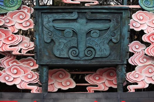 Ancient Ox Bronze Decoration Chinese New Year Decorations Ditan Park Beijing China.  During Lunar New Year, many parks and temples in China have large outdoor fairs, festivals.