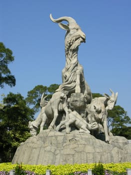 Five Goat Statue is the symbol of Guangzhou, much like the Statue of Liberty in New York City.  Guangzhou, Guangdong Province, China