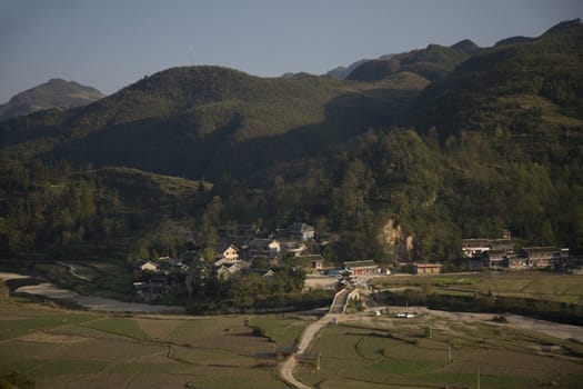 Rural Chinese Village and Fields, Guizhiou Province, China