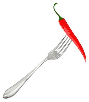 Spicy burning red pepper  chilli and fork