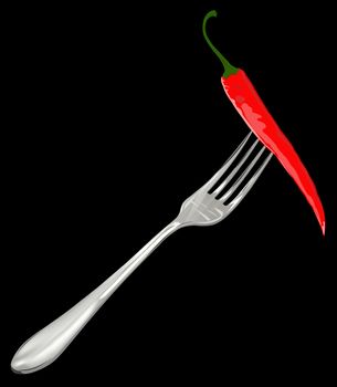 Spicy burning red pepper  chilli and fork
