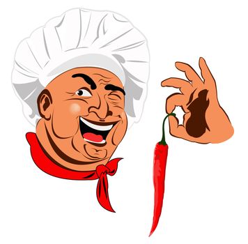 Funny Chef and Spicy burning red pepper chilli