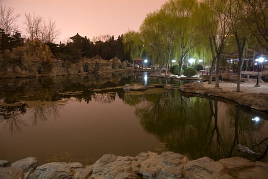 Temple of Sun Park, Pond Reflection, Evening, Night Shot, Beijing, China