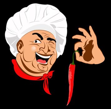 Funny Chef and Spicy burning red pepper chilli