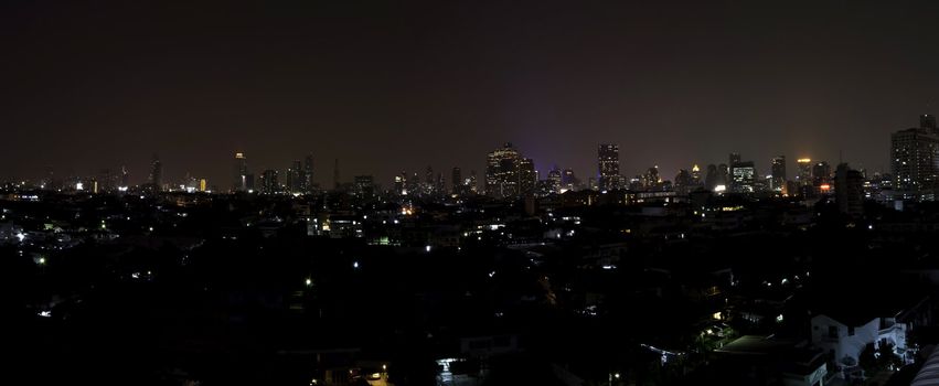 Panorama view of Bangkok city downtown at night, Bangkok,Thailand 