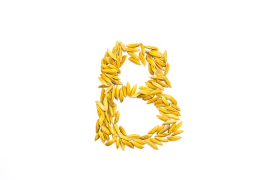 B letter of rice on a white background