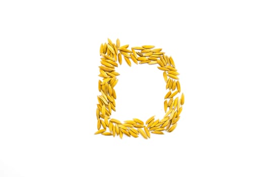 D letter of rice on a white background