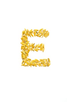 E letter of rice on a white background