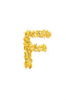 F letter of rice on a white background