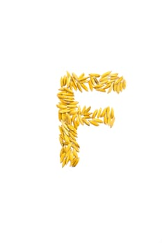 F letter of rice on a white background