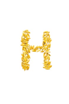 H letter of rice on a white background