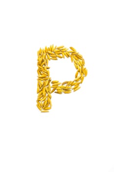 P letter of rice on a white background
