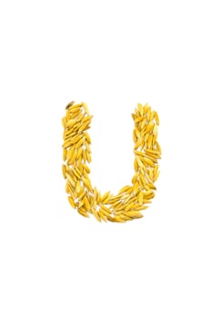 U letter of rice on a white background