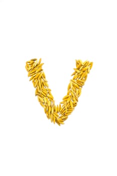 V letter of rice on a white background