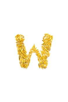 W letter of rice on a white background
