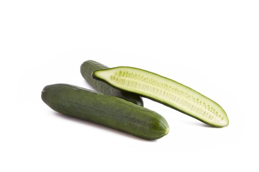 Green fresh cucumbers isolated on white background, vegetable