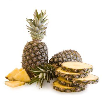 Fresh pineapple fruits isolated on white, slices