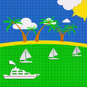 Tropical Scene Icon on Checkered Background