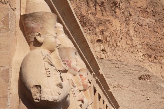 Three ancient statues in Hatshepsut temple in Egypt