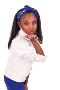 Happy little girl isolated on a white background