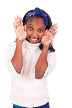 Happy little girl isolated on a white background