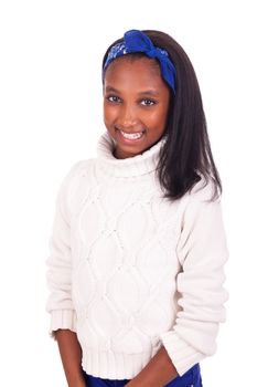 Happy little girl isolated on a white background