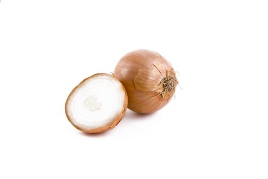 Golden fresh onions isolated on white background, vegetables