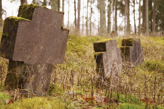 Christian cemetery stones autumn season