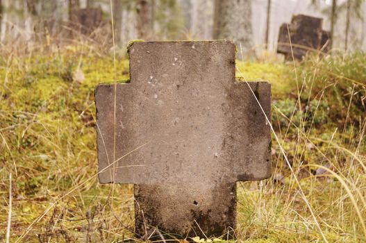 Christian cemetery stones autumn season