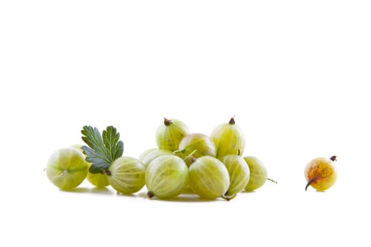 Fresh green gooseberry isolated on white background, fruits