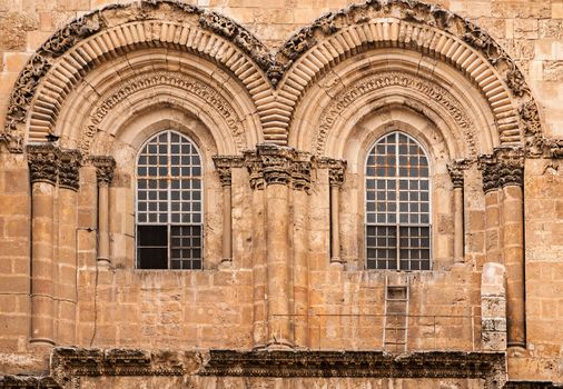 Main entrance to the Church of the Holy Sepulchre in Jerusalem, Israel