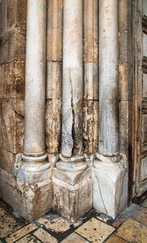 Columns at an input in Church of the Resurrection in Jerusalem, Israel